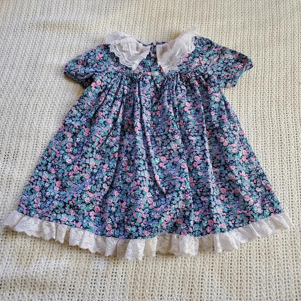 Vintage Baby Girls Dress Youth Size 3T Rare Editions Floral USA Union Made - Picture 2 of 7